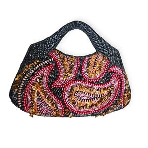 Coldwater Creek Paisley Beaded & Satin Vibrant Clutch Handbag or Crossbody Purse